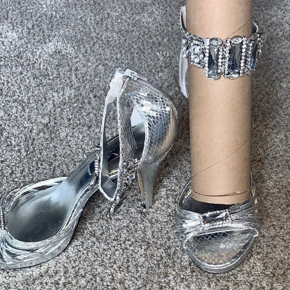 Nina New York Silver Jeweled Heels